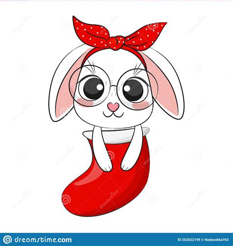 Cute Cartoon Merry Christmas Bunny Vector Illustration Stock Vector