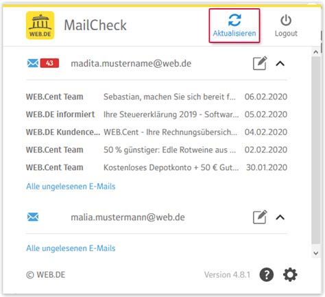 Mit Mailcheck Auf Ungelesene E Mails überprüfen Webde Hilfe