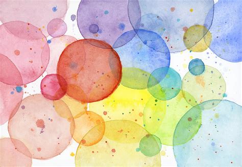 Abstract Watercolor Rainbow Circles Painting By Olga Shvartsur