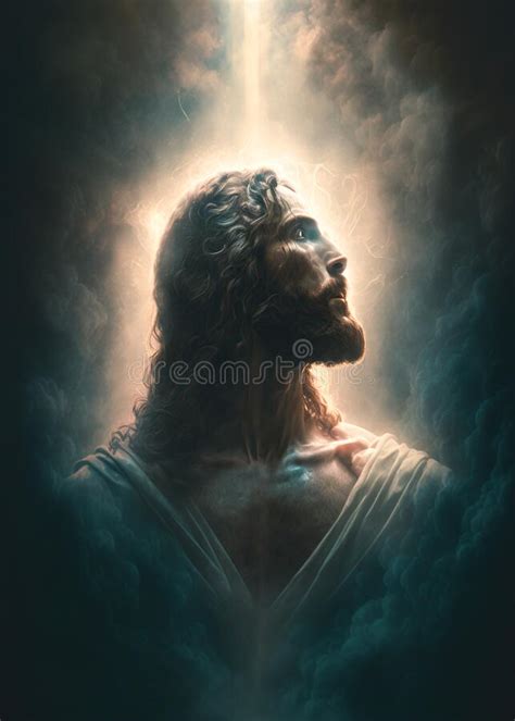 Jesus Christ In Heaven Surrounded By Clouds And Light Portrait