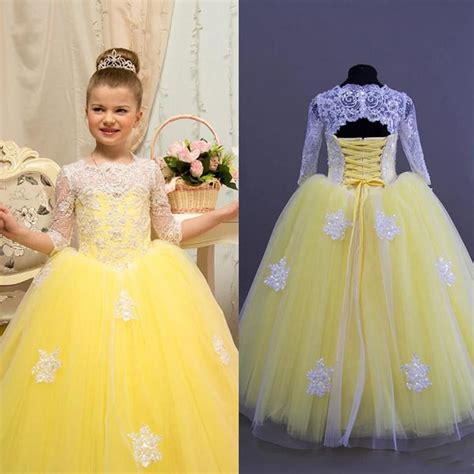Yellow Lace Arabic 2017 Flower Girl Dresses Beached Vintage Tulle Half