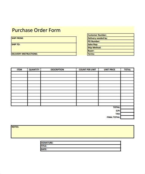 order form templates   word excel