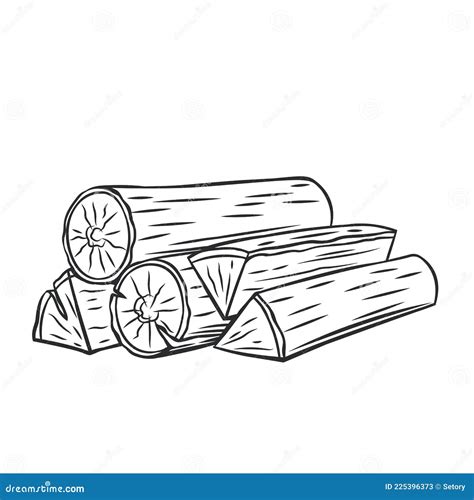 Woodpile With Firewood Vector Linear Illustration For Coloring Outline