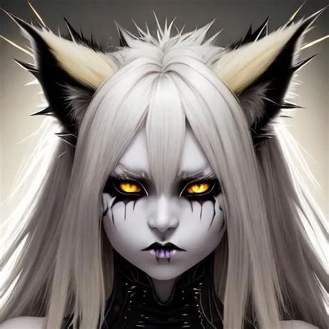 Demon Girl Black Sclera Yellow Cat Eyes Big Gray