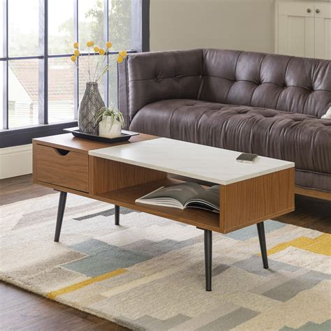 Gold/marble medium round marble coffee table set Manor Park Mid Century Modern Coffee Table with Storage ...