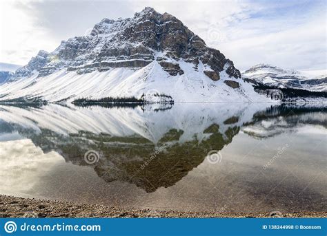 Bow Lake Reflection In Banff National Park Alberta Canada Stock Photo