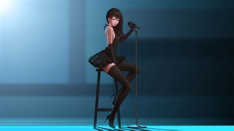 Anime Girl Singing Chair Microphone Hd Anime 4k Wallpapers Images