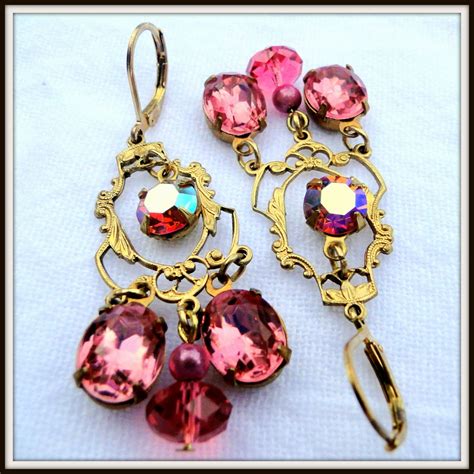 Vintage Pink Chandelier Earrings By Jlisiecki On Etsy Pink Chandelier