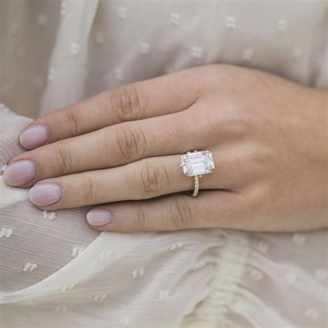 Emerald Cut Engagement Ring Hidden Halo Gold Moissanite Ring Etsy
