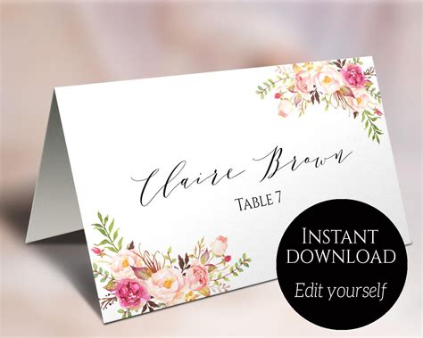 Check spelling or type a new query. Place Card Template Wedding Place Cards Editable Place