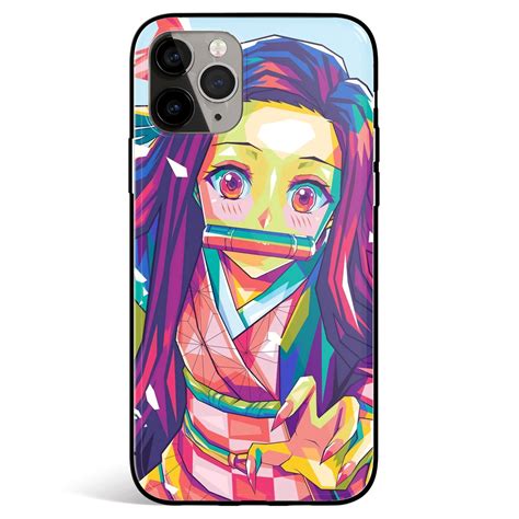 Demon Slayer Colorful Nezuko Tempered Glass Soft Silicone Iphone Case