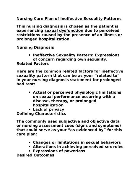 nursing care plan of ineffective sexuality patterns nursing diagnosis ineffective sexuality