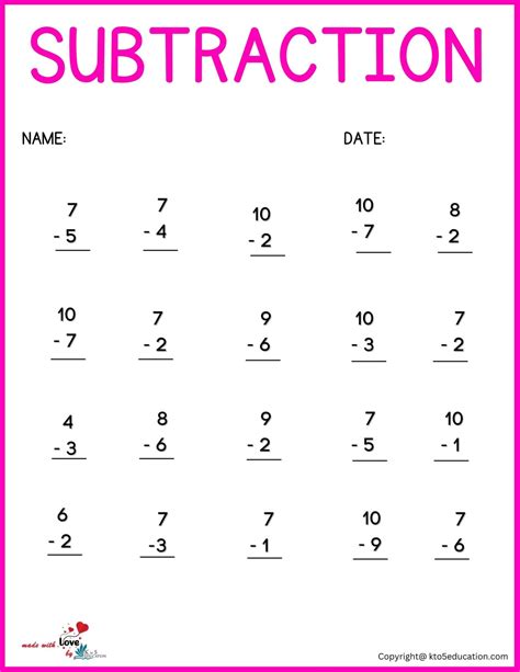 1st Grade Subtraction Worksheets Free Download