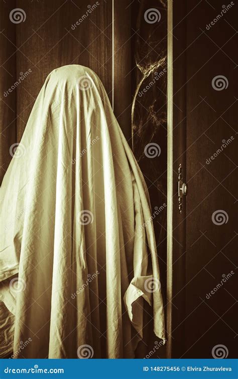 Ghost Near Creepy Wardrobe With Spiderweb Inside Stock Photo Image Of