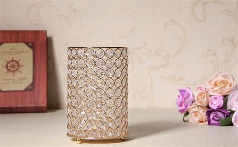 Vincigant Gold Cylinder Crystal Vase Candle Holders For Dinning Room Coffee Table