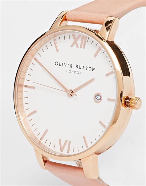 Olivia Burton Timeless Pink Leather Strap Oversize Dial Watch At Asos