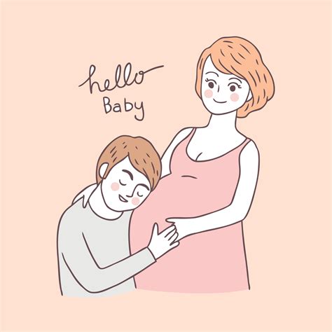 Cartoon Cute Pregnant Woman And Husband Vector 587633 Vector Art At