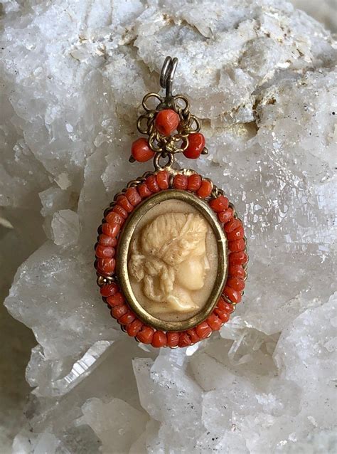 Beauiful Victorian Italian Natural Red Coral Carved Lava ...