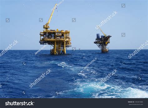 Two Offshore Production Platforms For Oil And Gas Development Stock