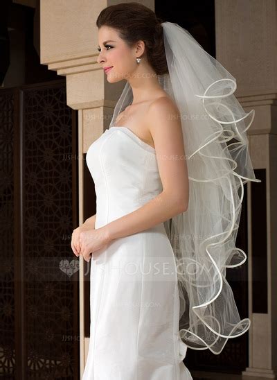 four tier fingertip bridal veils with finished edge