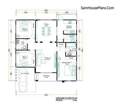 36x36 House Design Plan 3 Bedrooms 11x11 Meter Pdf Full Plan