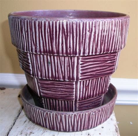 Vintage McCoy POTTERY RARE Large Purple Flower Pot w/ | Etsy