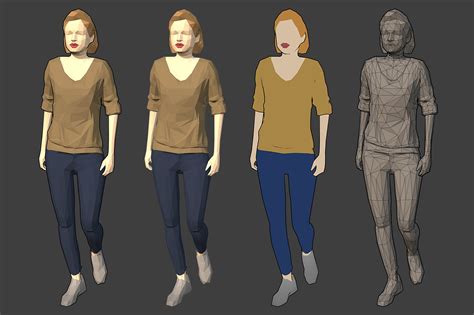3D Model Lowpoly Rigged Female Essentials VR AR Low Poly Rigged