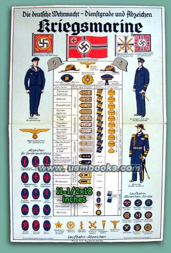 Kriegsmarine Ranks And Insignia Color Print Original