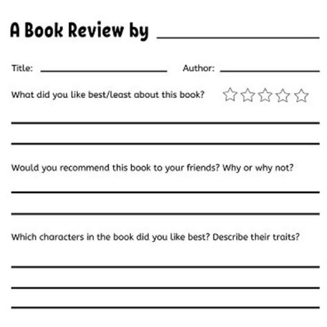 Book Review Template For Kids Free Shining Brains