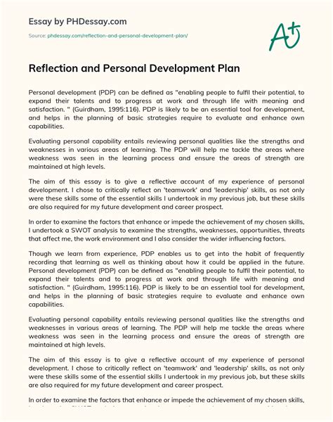 Reflection And Personal Development Plan Essay Paper Example 500 Words