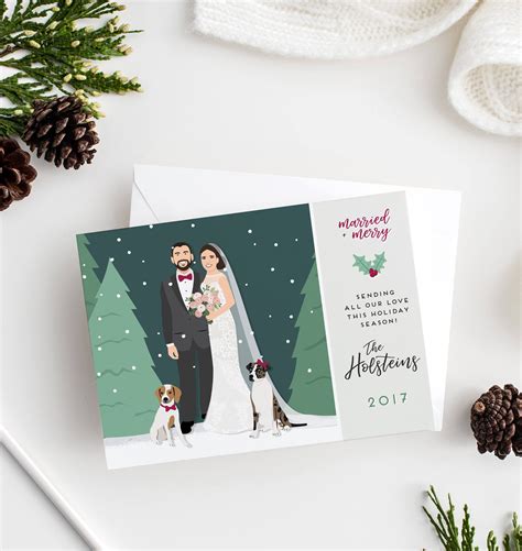 First Married Christmas Cards With Wedding Portrait Just Etsy