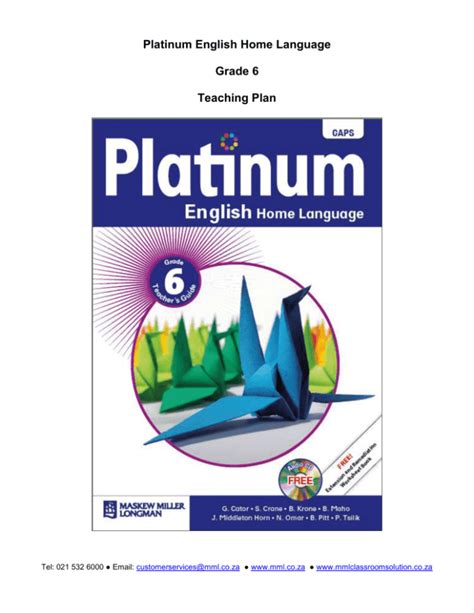 Platinum English Home Language Grade 6 Teaching Plan Tel 021
