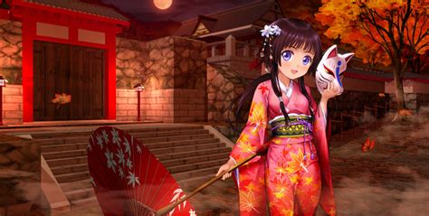 Anime Girls Traditional Clothing Kimono Original