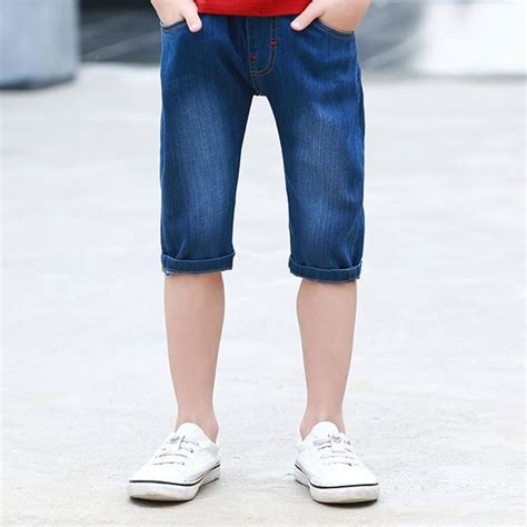 Summer Boys Jeans Shorts Elastic Waist Straight Mid Children Casual