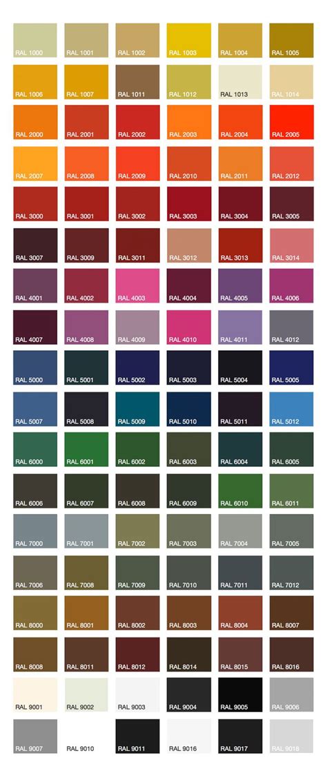 Ral Color Chart Printable