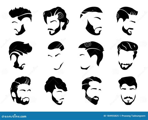 Men Hairstyles And Haircut With Beard Vector Illustration Stock
