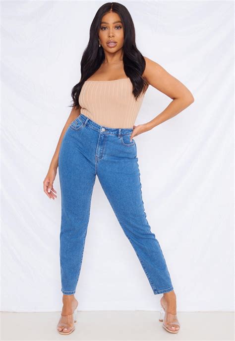 Plus Size Blue High Waisted Mom Jeans Missguided