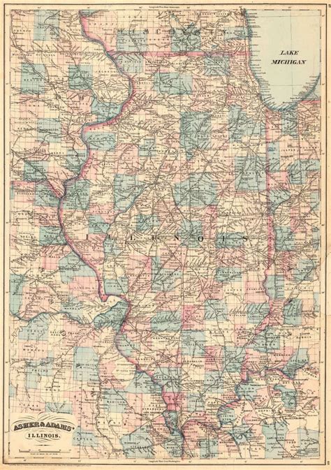 Map Antique Asher Adams Illinois Map Genealogy Map Old Maps