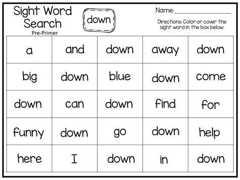 40 Printable Dolch Pre Primer Sight Word Search Worksheets Etsy