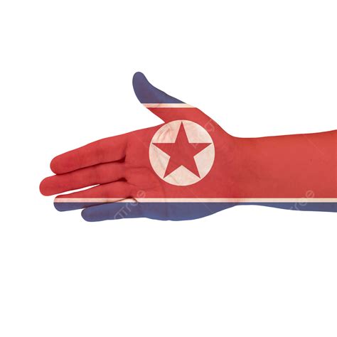 Mano Sujetando La Bandera De Corea Del Norte Contra El Fondo Blanco