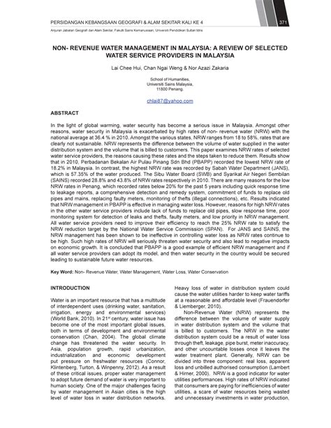 (a joint venture company between premier ayer sdn. (PDF) Non- Revenue Water Management in Malaysia: A Review ...