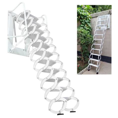 12 Steps White Loft Wall Folding Pulldown Attic Folding Ladder Stairs
