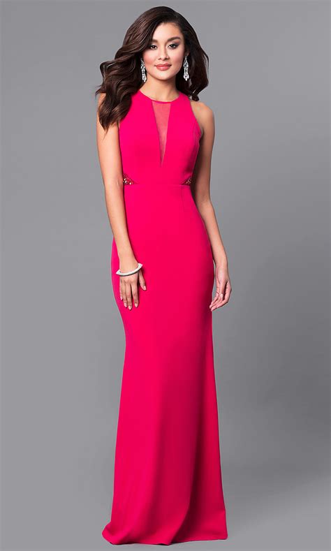 Beaded Cut-Out Long Junior Pink Prom Dress -PromGirl