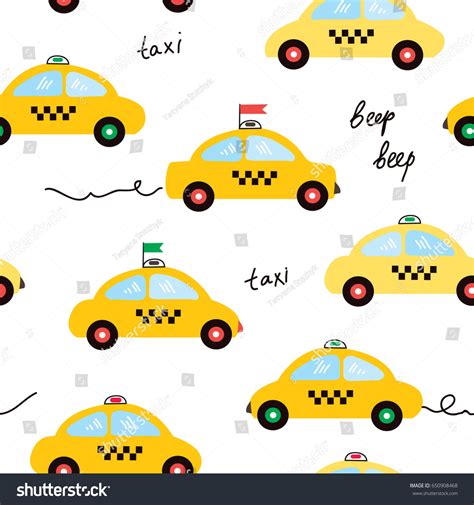 Taxi Seamless Pattern Illustration Cartoon Style Stock Vector Royalty