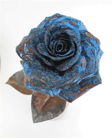 Blue Patina Copper Rose With Barbed Wire Stem Metal Rose Metal Roses