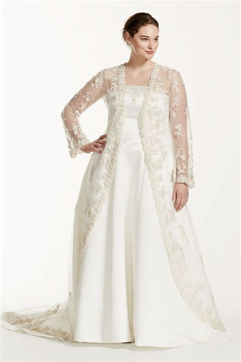 Plus Size Wedding Dress With Beaded Lace Jacket Davids Bridal A