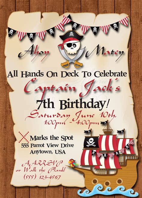 Pirate Birthday Invitation Pirate Birthday Party Invitation Etsy