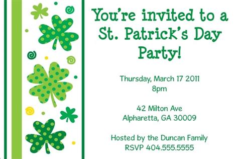 St Patricks Day Party Invitation Shamrocks N Stripes Personalized