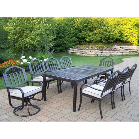 Oakland Living Rochester 9 Piece Patio Dining Set With 2 Swivel Chairs