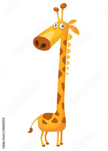 Cartoon Funny Cute Giraffe Vector Illustration Isolated On White